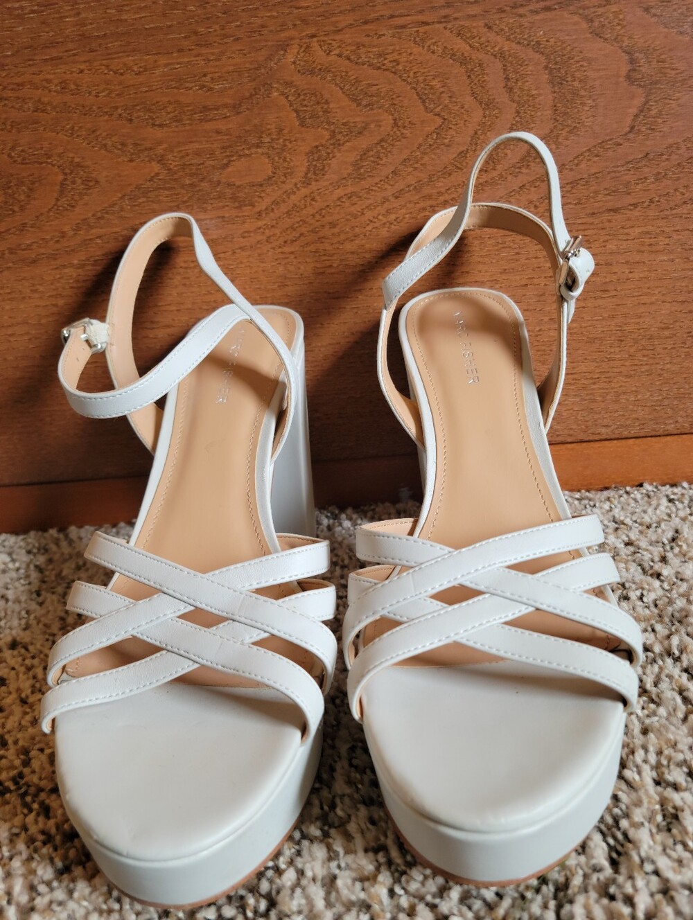 Marc Fisher Women's White Block Heel Ankle-Strap Sandals